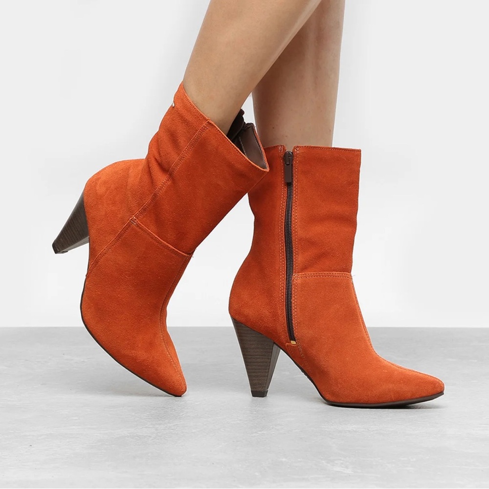 Forever 21 Rust Orange Heeled Boots Suede